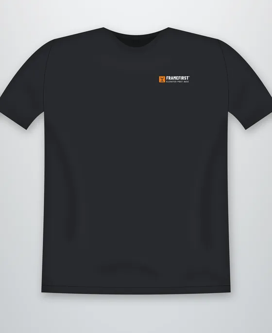 Charcoal FrameFirst t-shirt, front.
